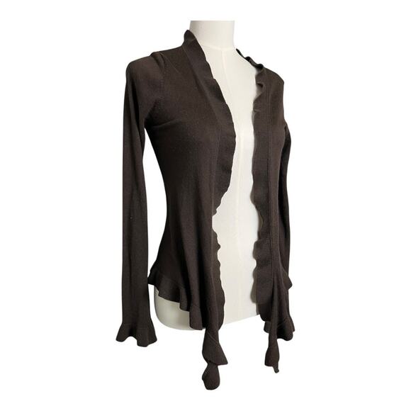 Central Park West brown Ruffled Silk Cashmere Blend Cardigan Open Front Medium - Picture 2 of 6